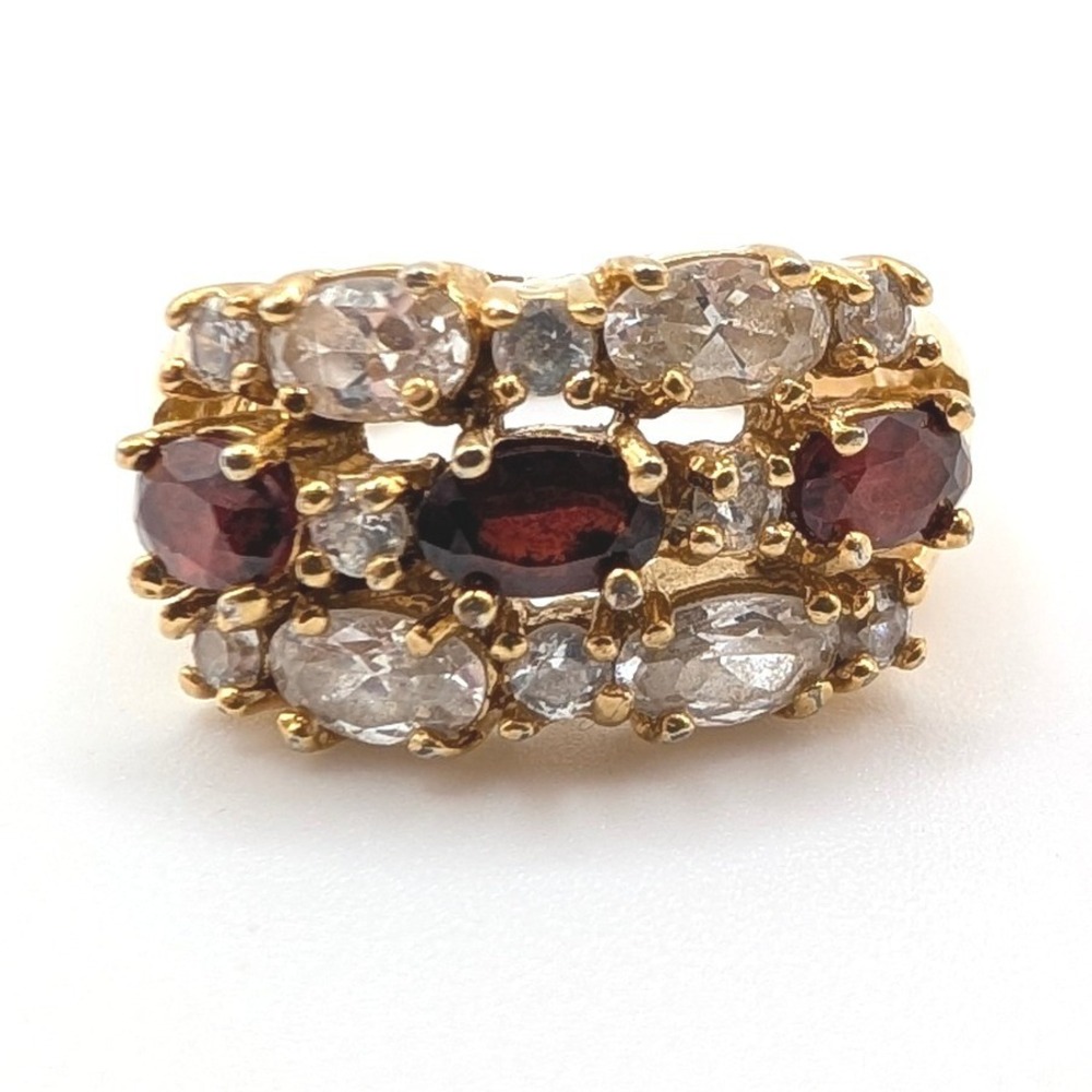 Vintage 14k HGE Red Gem Cluster Statement Ring Size 6